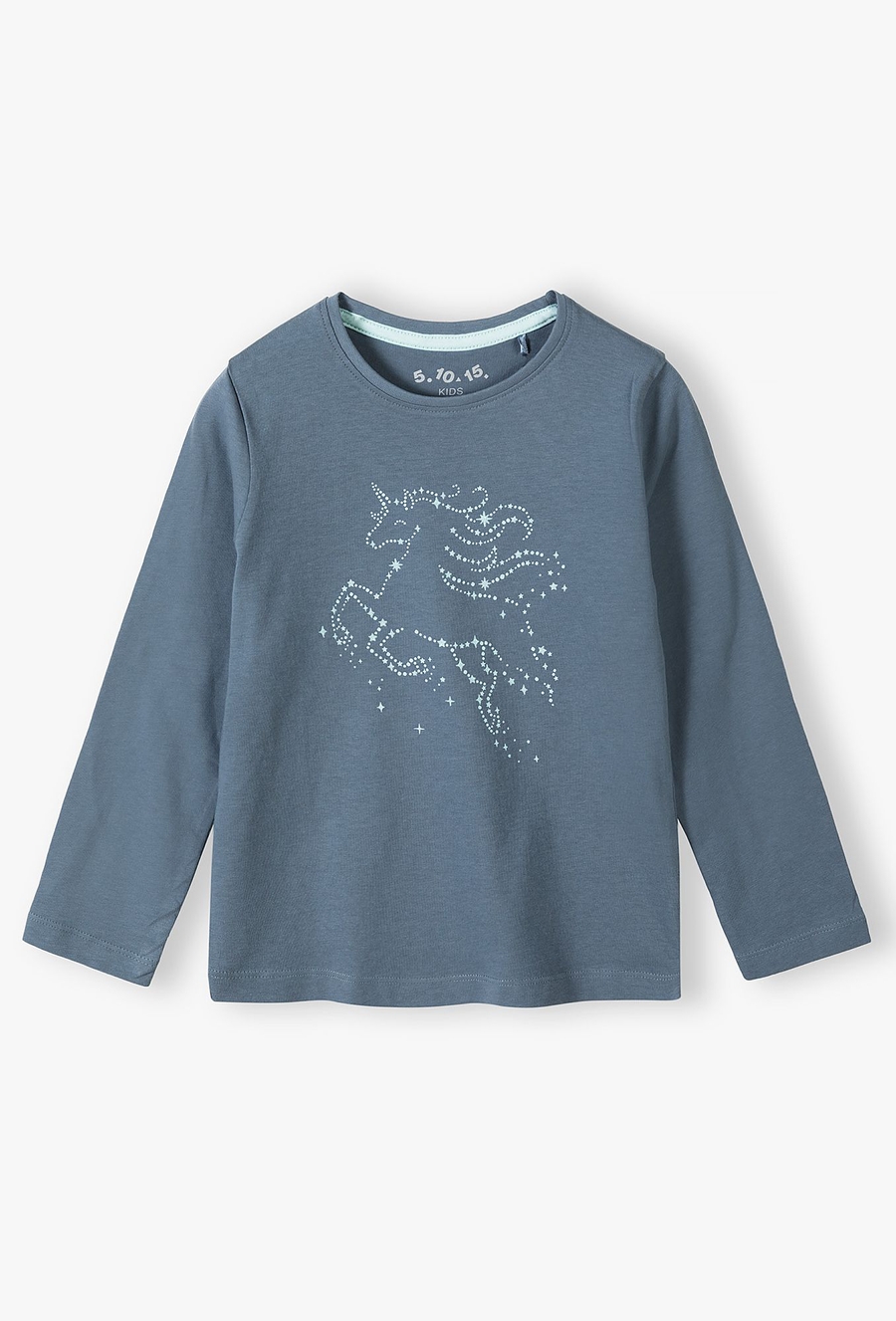 Niebieska bluzka z długim rękawem z nadrukiem jednorożca