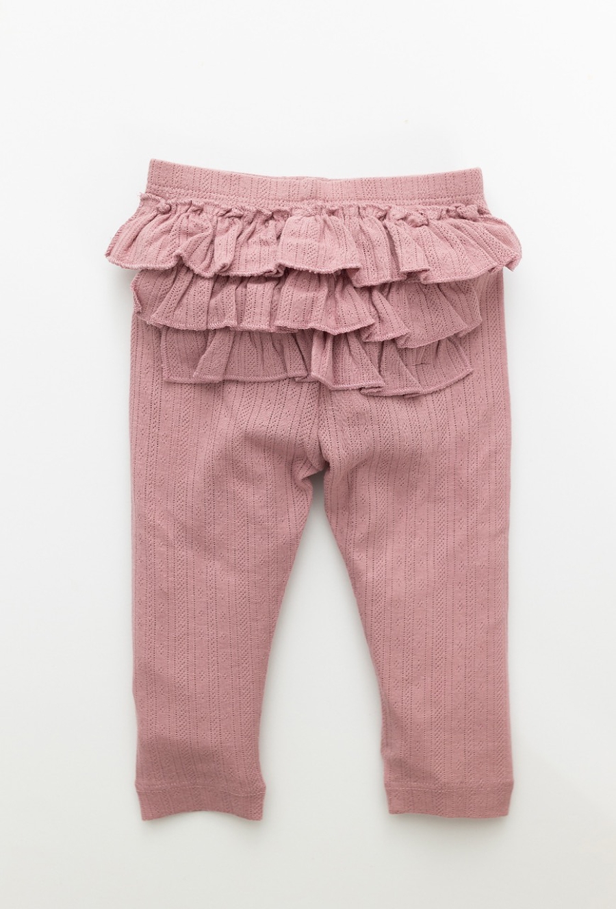 Różowe legginsy niemowlęce pointelle z falbanką