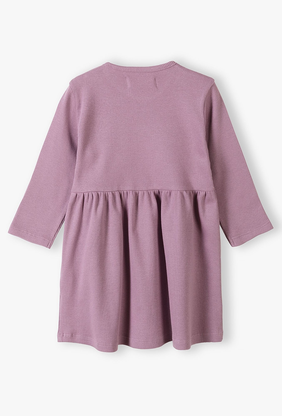 Dzianinowa sukienka niemowlęca w prążki - fioletowa
