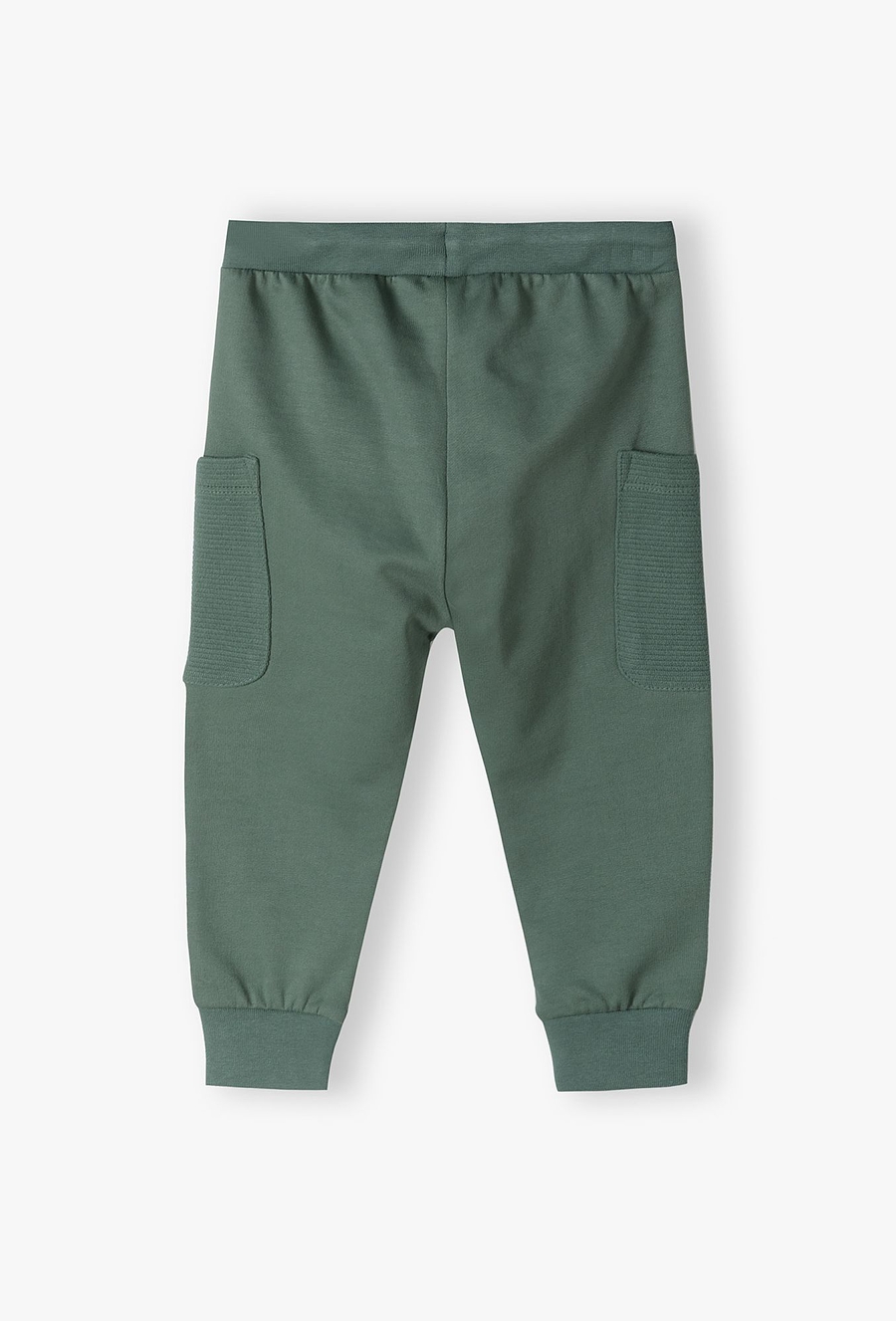 Zielone bawełniane spodnie dresowe niemowlęce z kieszonkami