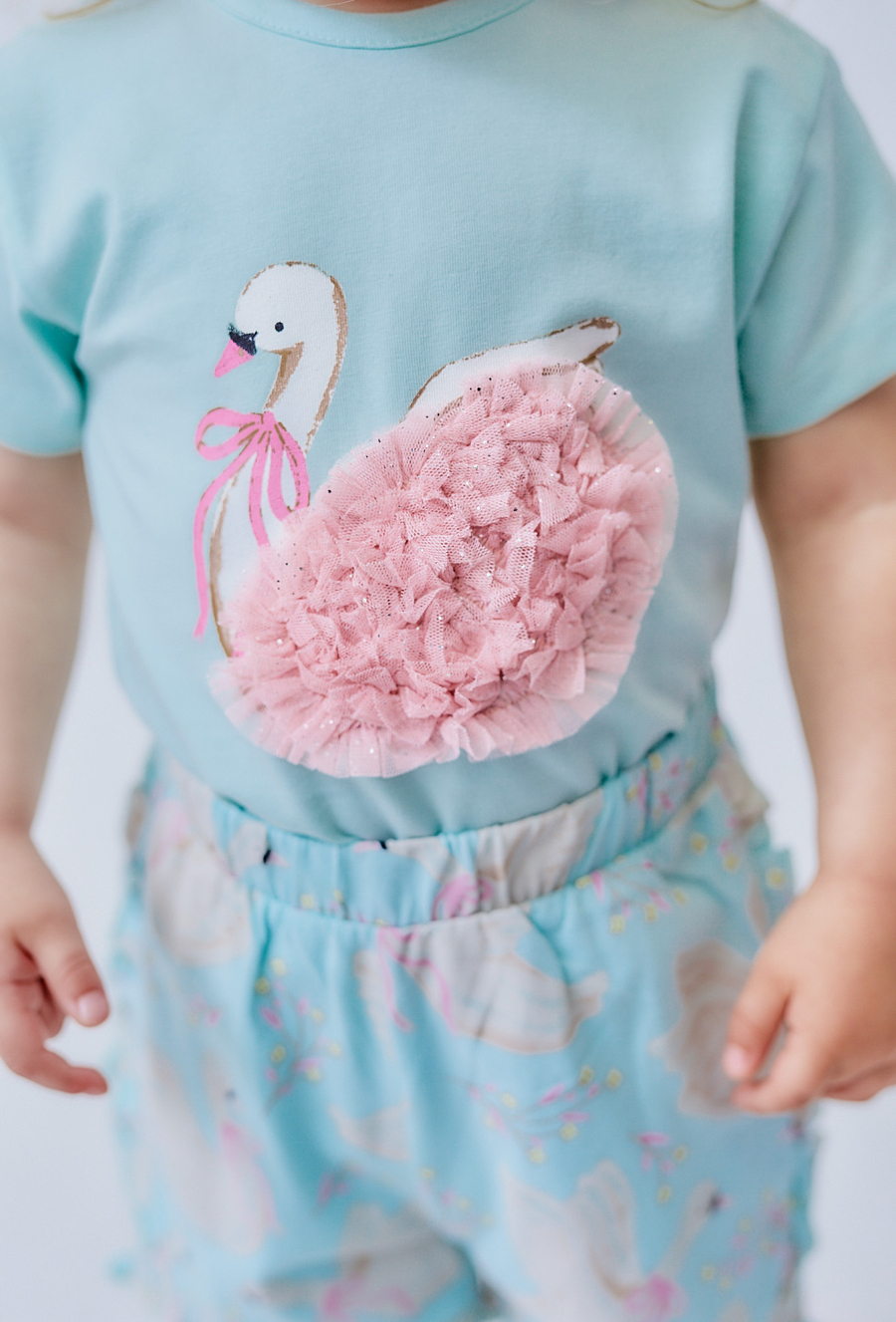 Body dla dziewczynki - niebieskie z łabędziem