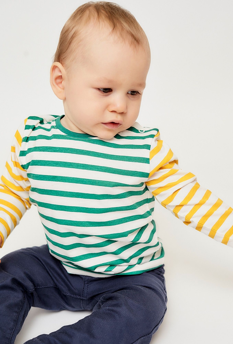 Bawełniana bluzka niemowlęca z długim rękawem biało-zielona