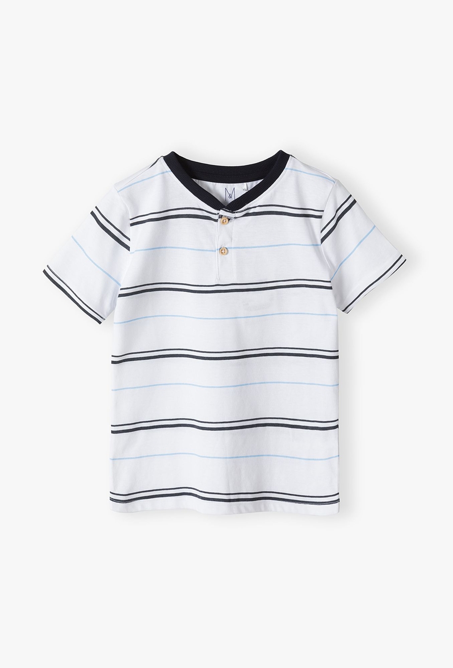 Biały t-shirt chłopięcy w granatowe paski - Max&Mia