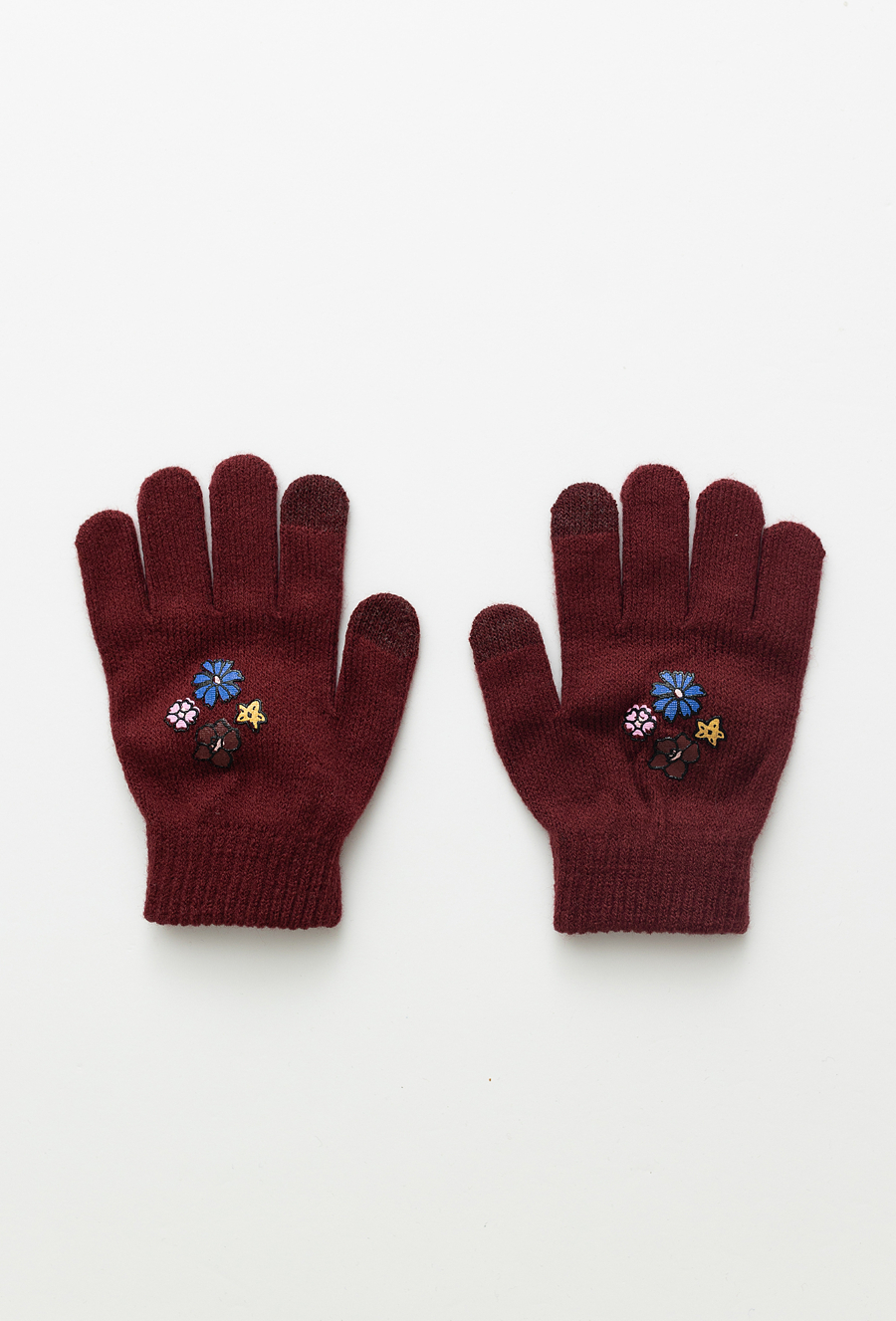 Dziewczęce rękawiczki swetrowe z kwiatowym nadrukiem.