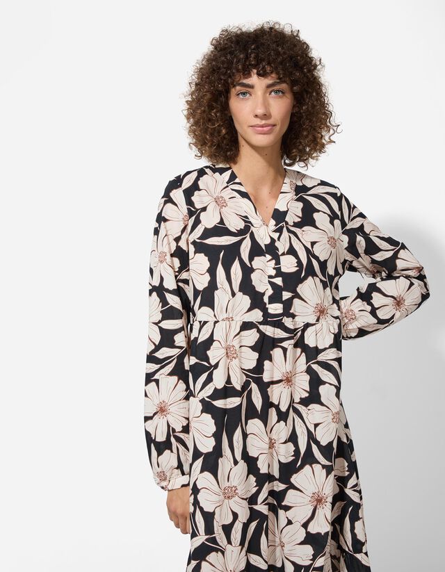 A-vonalú ruha - Virágmintás - fekete