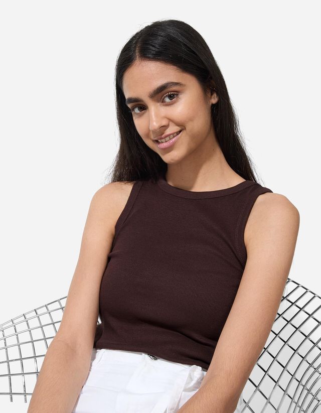 Ujjatlan felső - Bordázott - sötétbarna