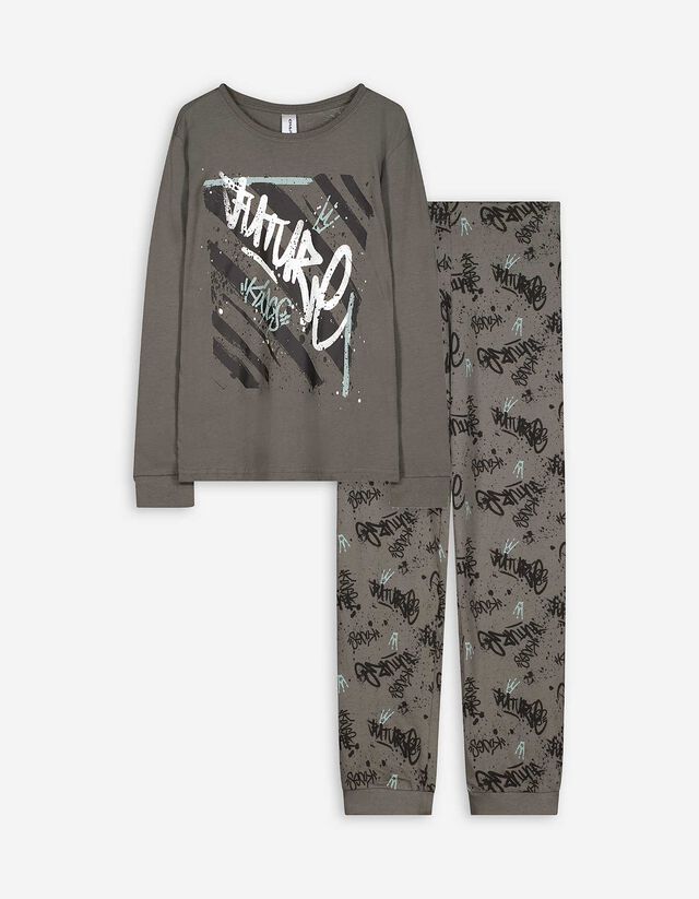 Felsőből és nadrágból álló pizsama szett - Elszórt nyomott minta - bronz