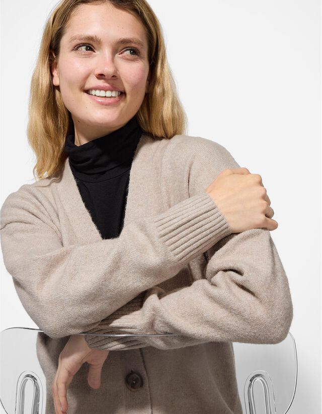 Hosszított kardigán - V-kivágás - bézs