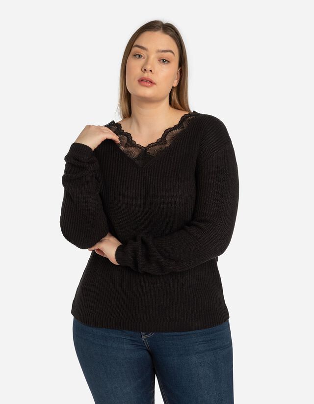 Pulóver - Csipkerátéttel - zöld