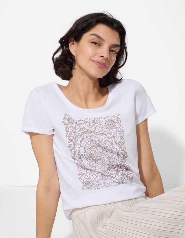 Póló - Csillámos nyomott minta - feher