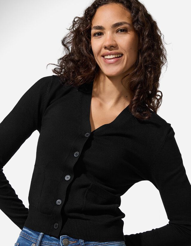 Kötött kardigán - Foltzsebek - fekete