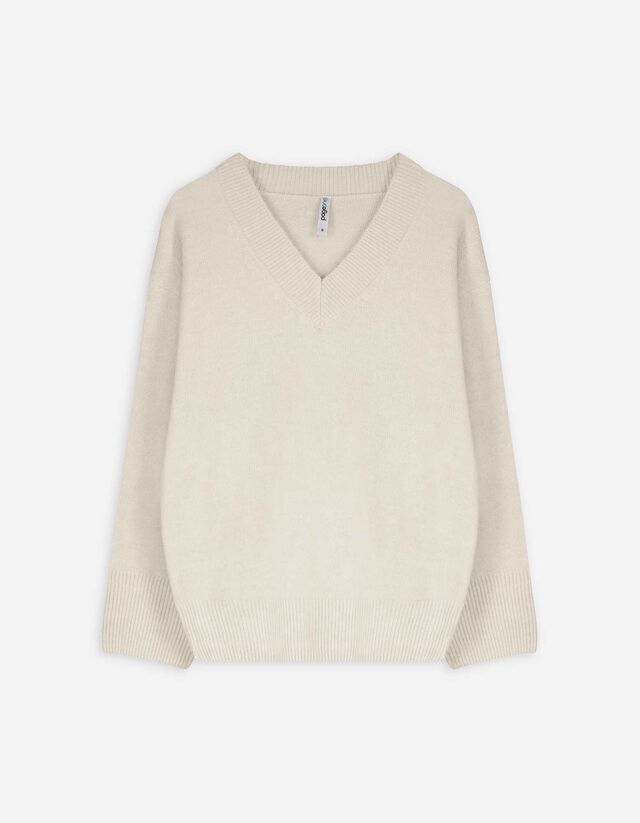 Pulóver - V-kivágás - vilagos szurke