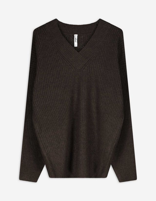 Pulóver - V-kivágás - rozsaszin