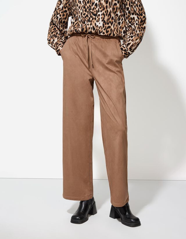 Szabadidőnadrág - Velúr utánzat - barna