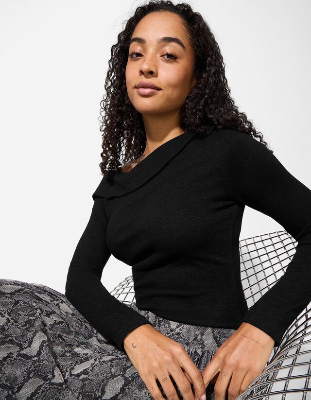 Hosszú ujjú felső - Nyitott vállú - sötétbarna