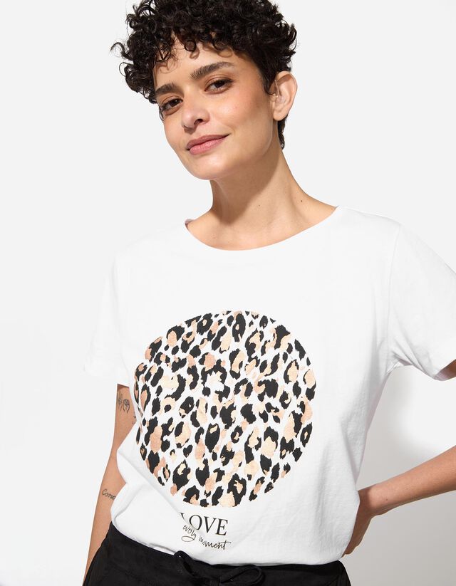 Póló - Csillámos nyomott minta - sötétbarna