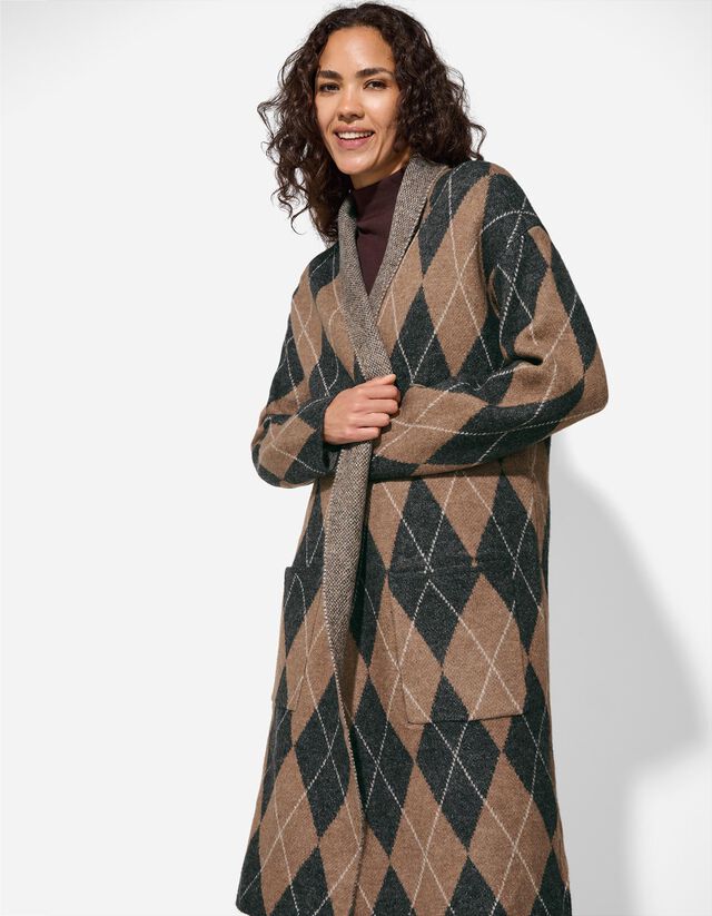 Hosszított kardigán - Kockás - barna