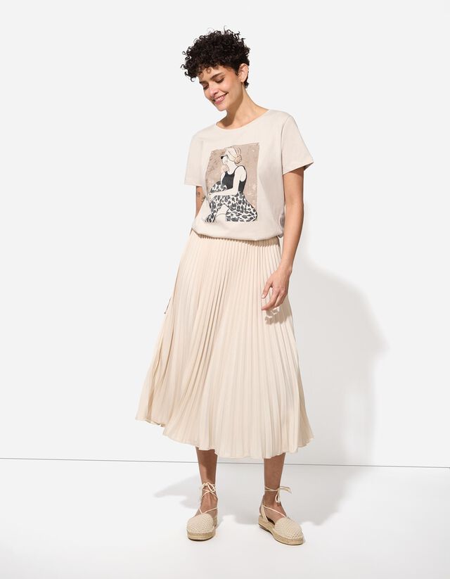 Póló - Csillámos nyomott minta - sötétbarna