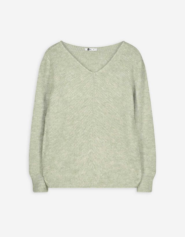 Pulóver - V-kivágás - bézs