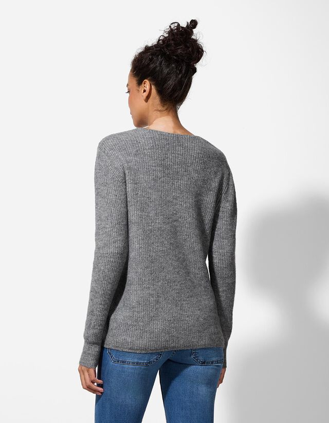 Pulóver - V-kivágás - bézs