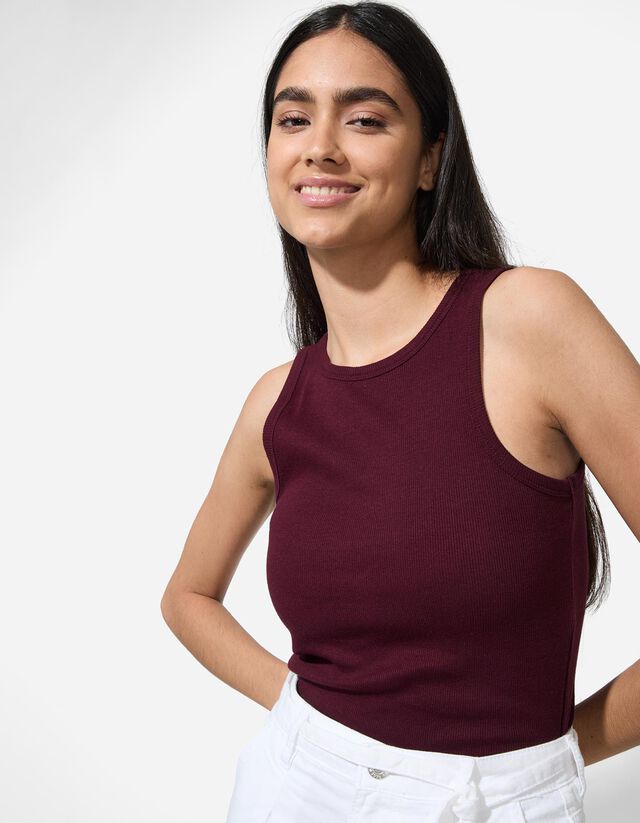 Ujjatlan felső - Bordázott - sötétbarna