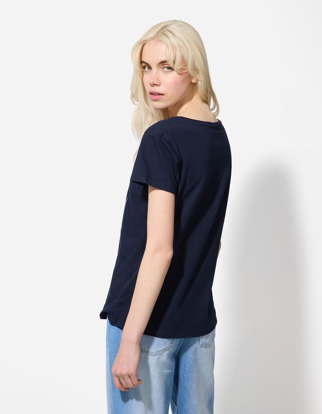 Póló - Csillámos nyomott minta - feher