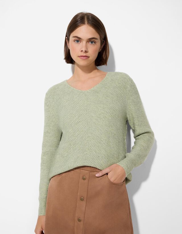 Pulóver - V-kivágás - bézs