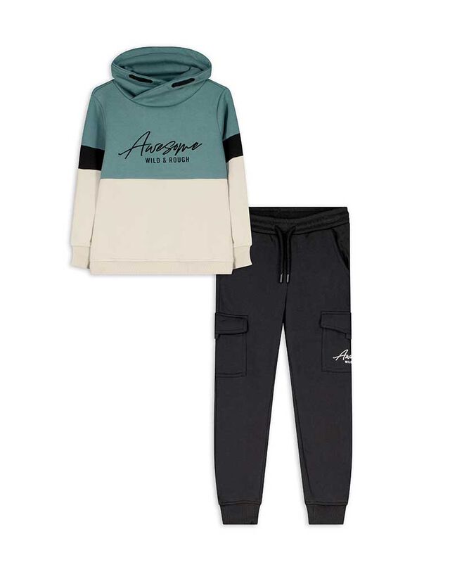 Sweatshirt és nadrág szett - Nyomott minta - zöld