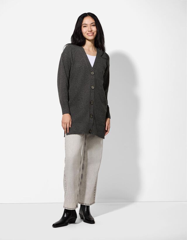 Hosszított kardigán - V-kivágás - bézs