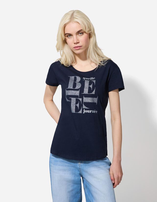 Póló - Csillámos nyomott minta - feher