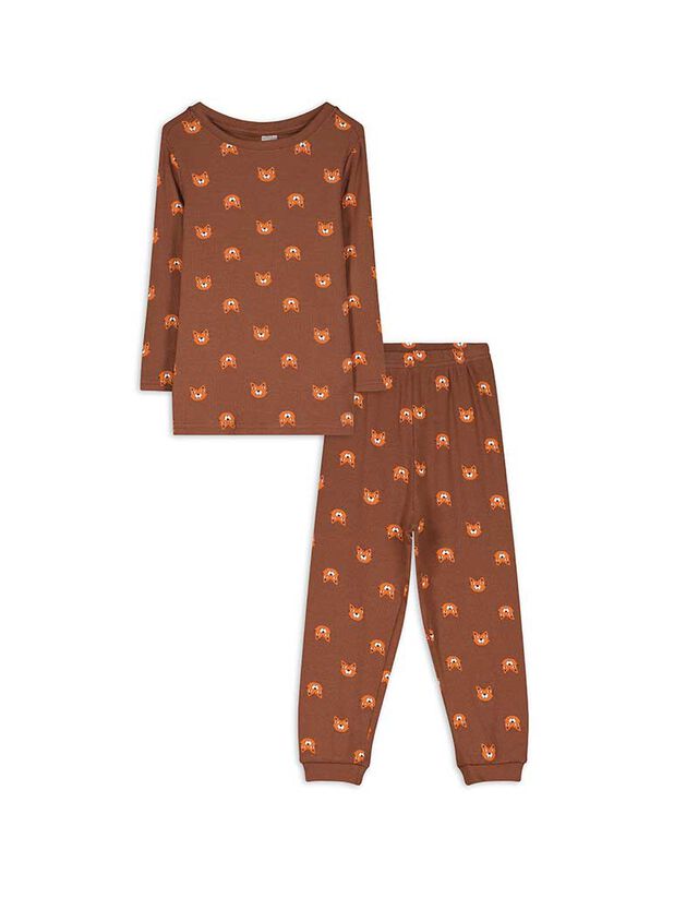 Felsőből és nadrágból álló pizsama szett - Bordázott - világos barna