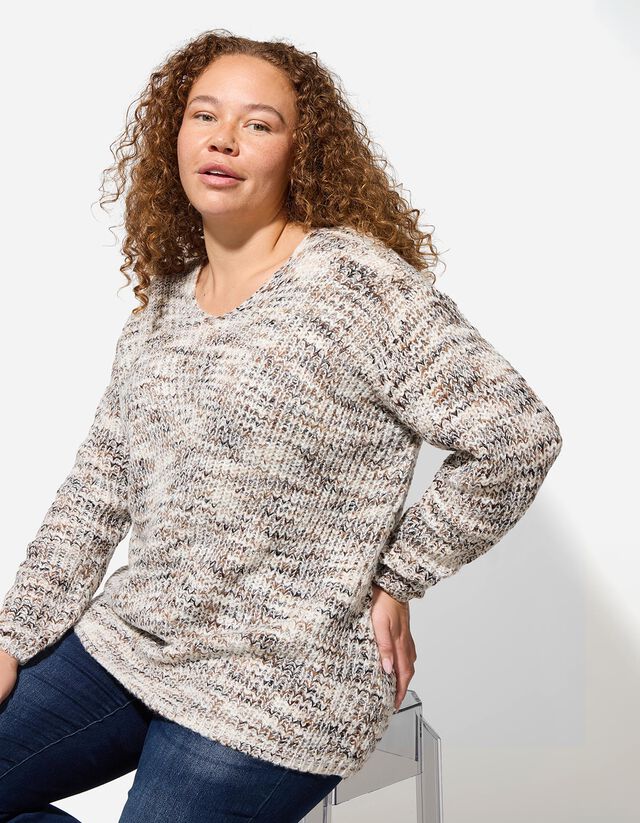 Pulóver - V-kivágás - fekete