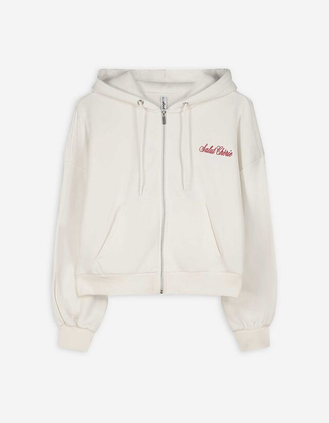 Cipzáros melegítőfelső - Zsinóros kapucni - feher