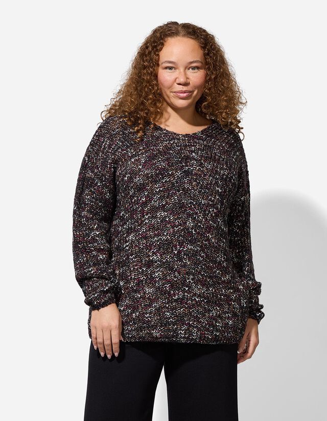 Pulóver - V-kivágás - fekete