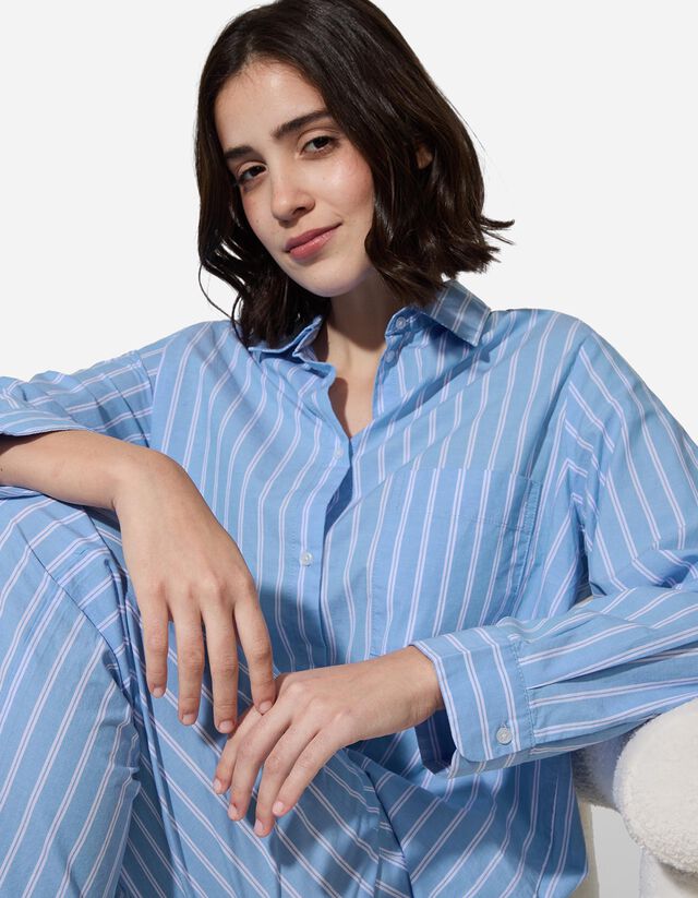 Felsőből és nadrágból álló pizsama szett - Szőtt szövet - feher