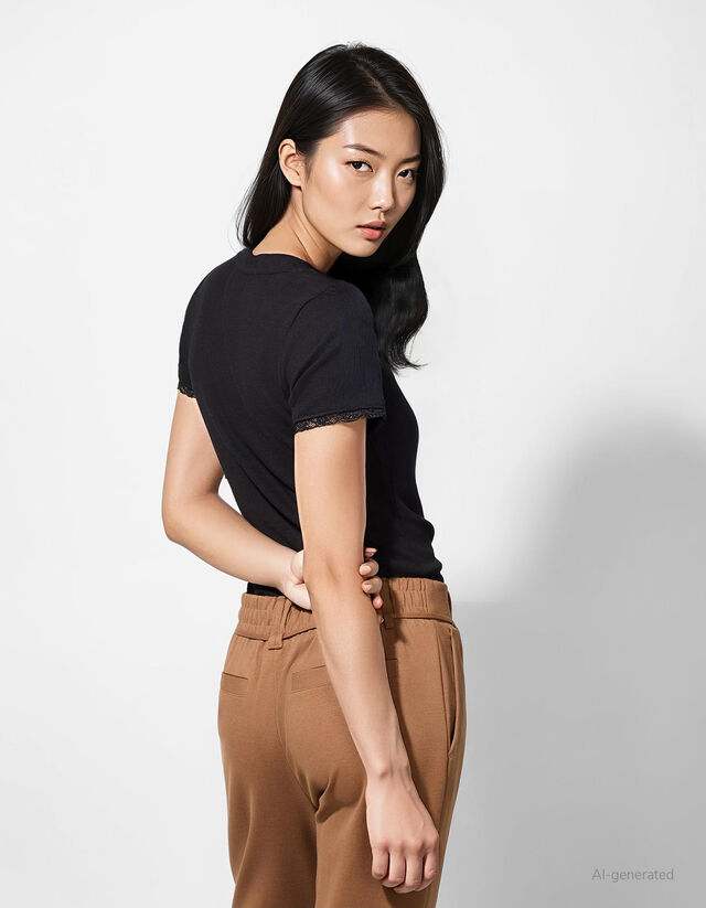 Póló - Csipkerátéttel - fekete