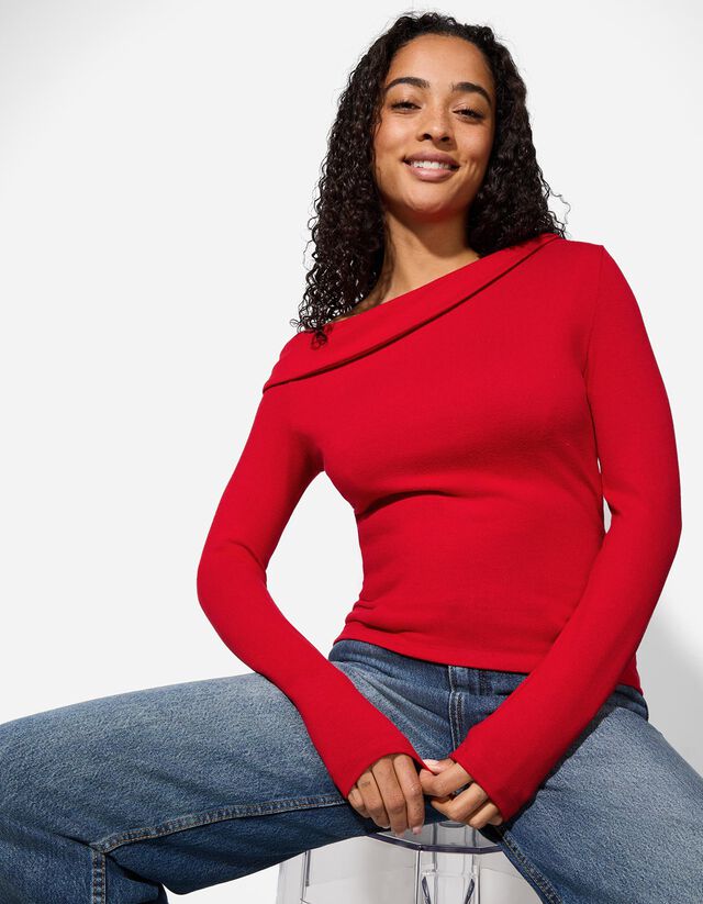 Hosszú ujjú felső - Nyitott vállú - sötétbarna