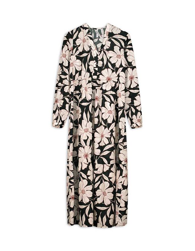 A-vonalú ruha - Virágmintás - fekete
