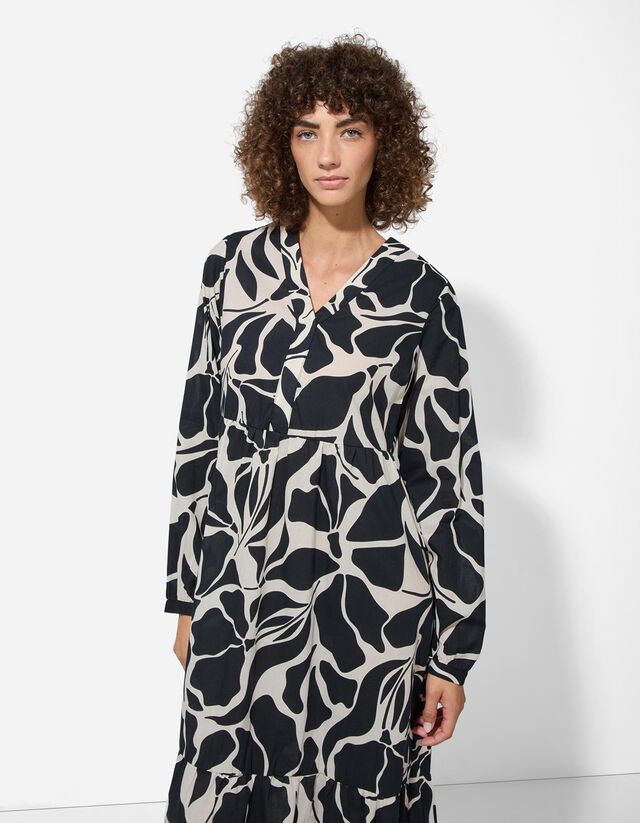 A-vonalú ruha - Virágmintás - fekete