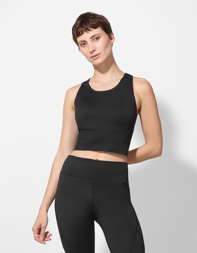 Rövid top - Bordázott - fekete