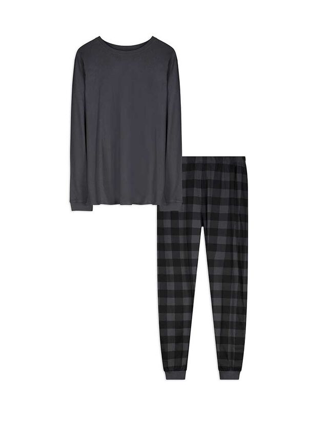 Felsőből és nadrágból álló pizsama szett - Dzsörzé - sötétszürke