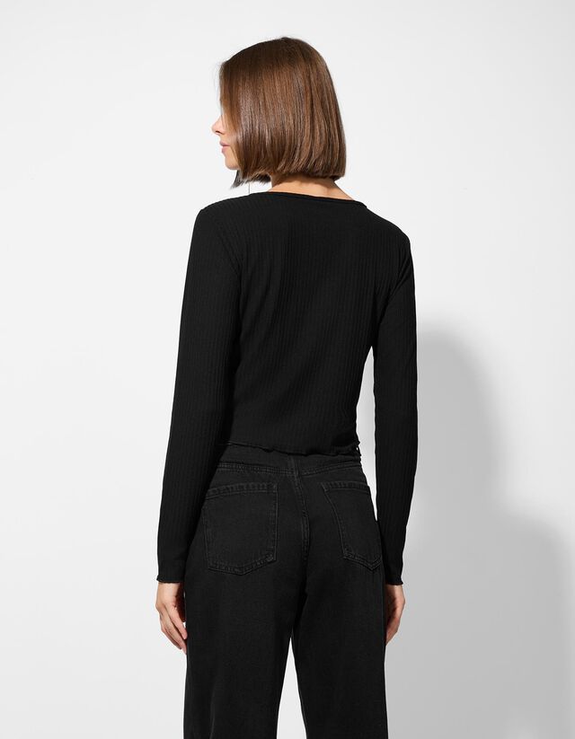 Hosszú ujjú felső - Bordázott - fekete