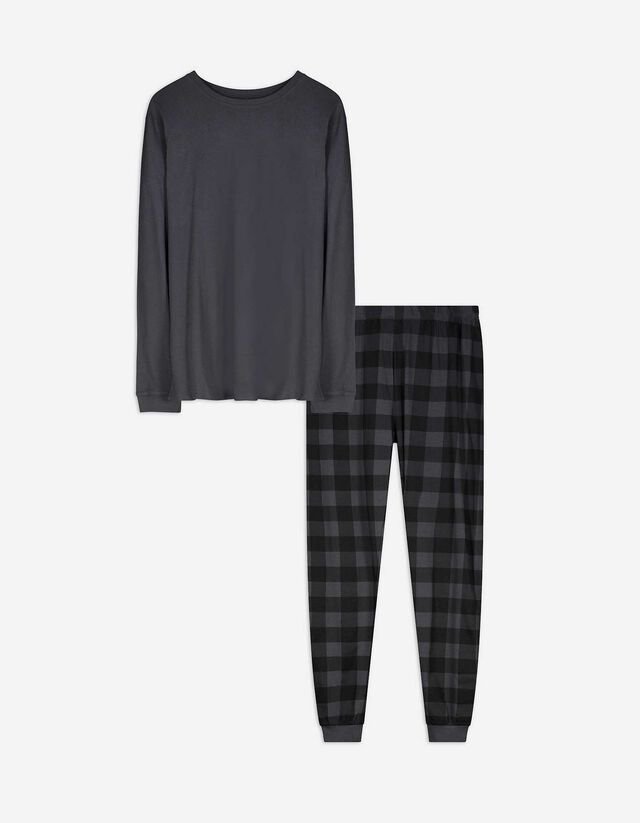 Felsőből és nadrágból álló pizsama szett - Dzsörzé - sötétszürke