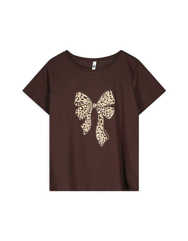 Póló - Csillámos nyomott minta - sötétbarna