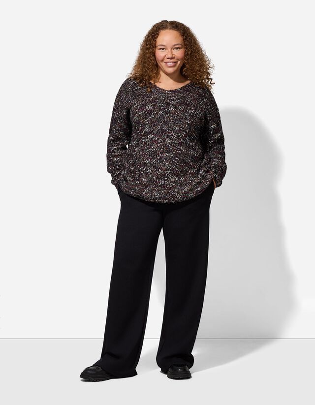 Pulóver - V-kivágás - fekete