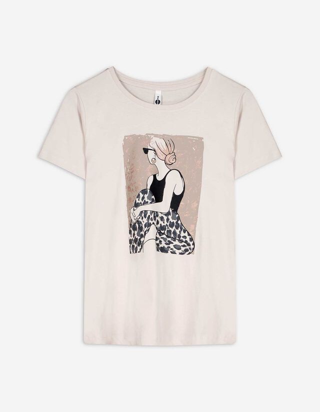 Póló - Csillámos nyomott minta - sötétbarna