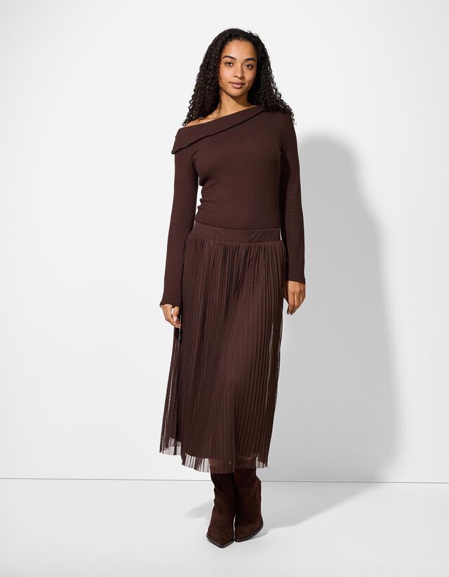 Szoknya - Ráncok - sötétbarna