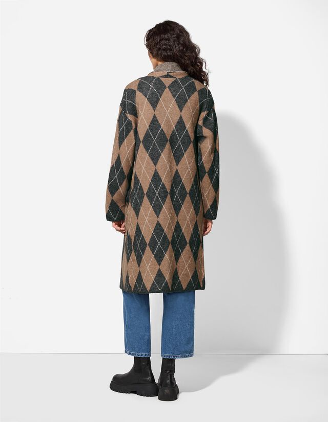 Hosszított kardigán - Kockás - barna