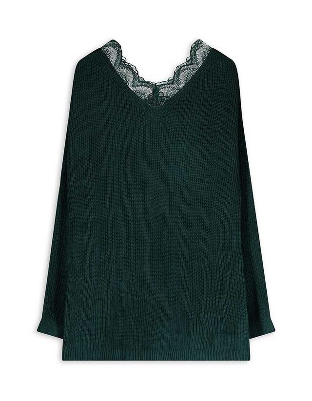 Pulóver - Csipkerátéttel - zöld