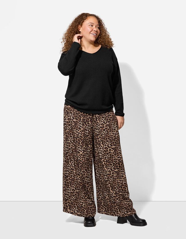 Pulóver - V-kivágás - fekete